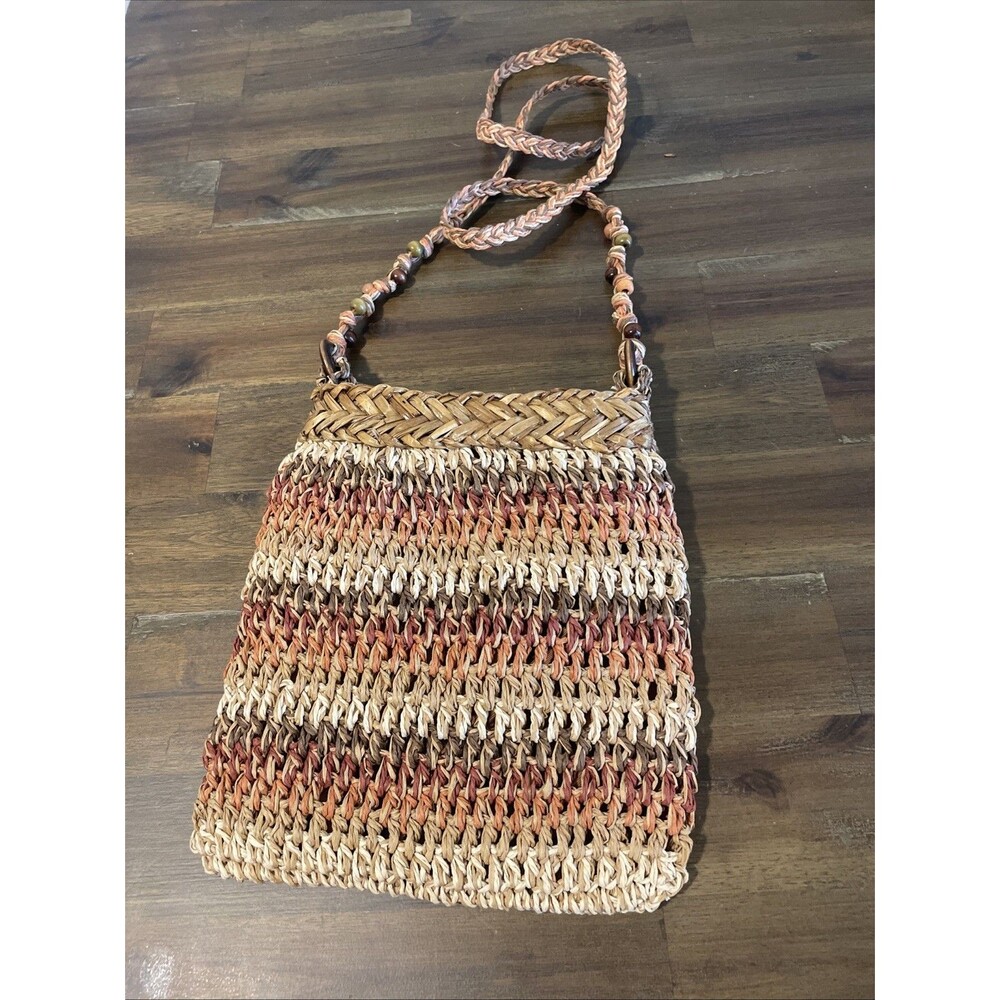 Sun N Sand Woven Crossbody Bag Purse Straw-Look Beads